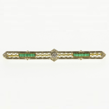 1920s Emerald + Diamond Gold Bar Pin