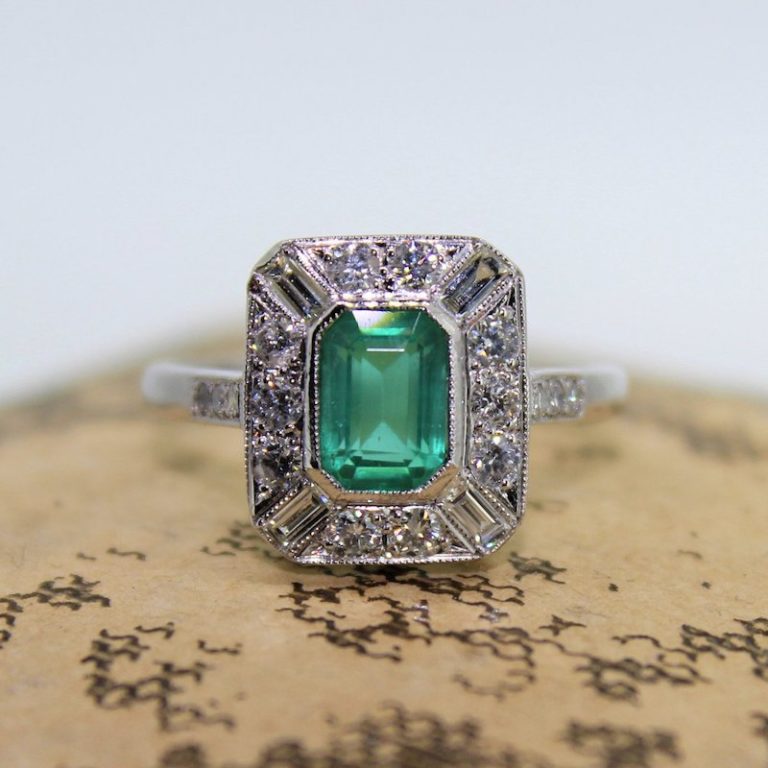 Antique Art Deco Emerald Halo Engagement Ring | Deco Shop