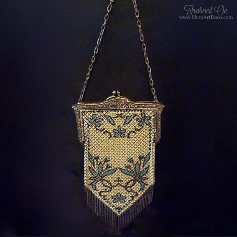 Antique Ivory + Blue 1920s Purse | Mandalian Flapper Bag | Deco Shop