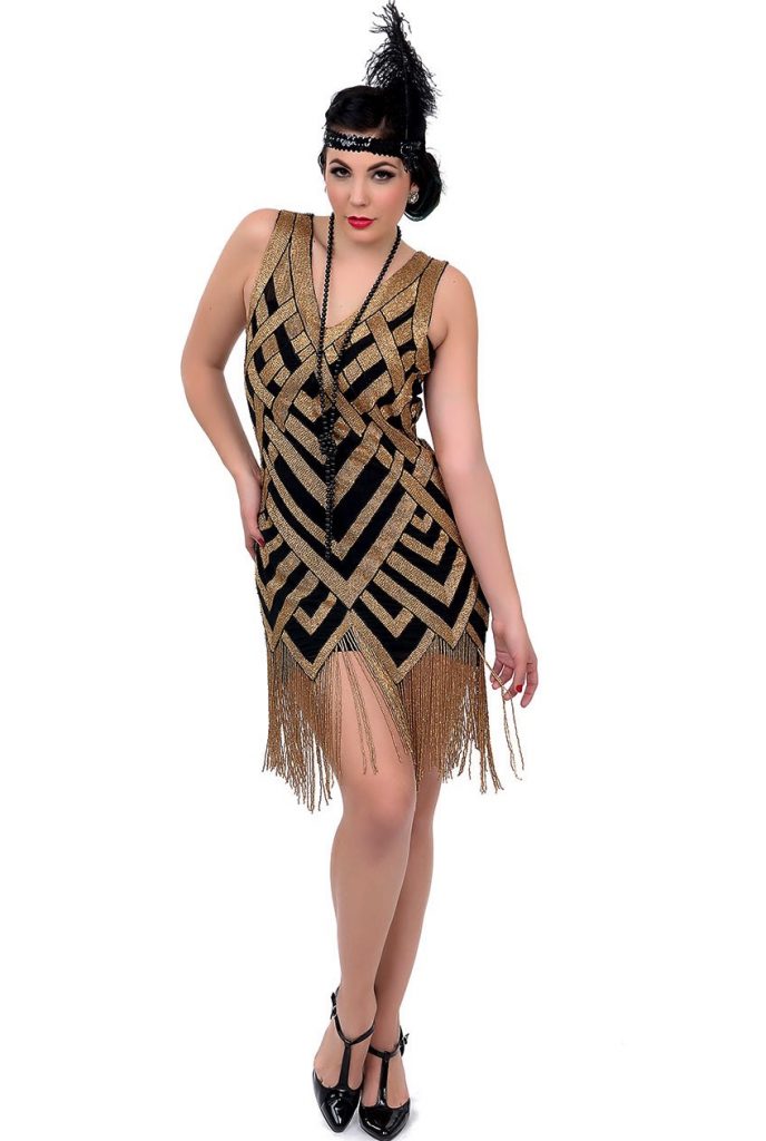 Black + Gold Art Deco Beaded Flapper Dress | Deco Shop