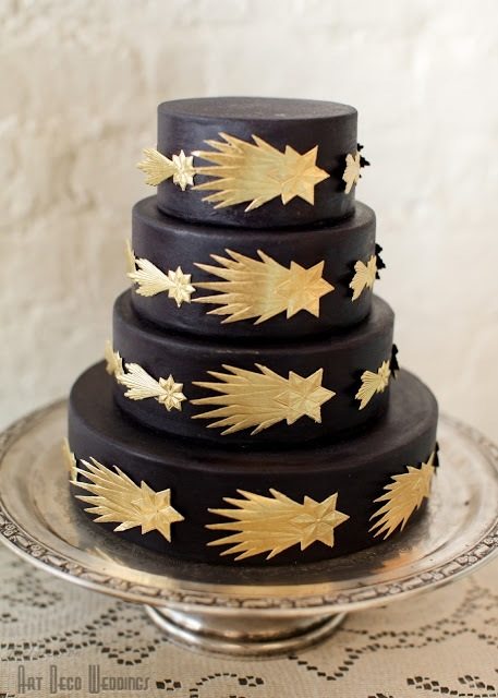 Classic Black And Gold Cake With Gold Ornaments