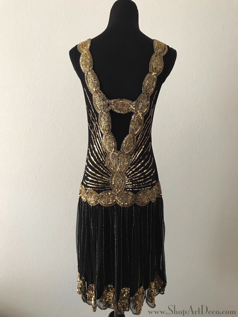 black gold flapper dress