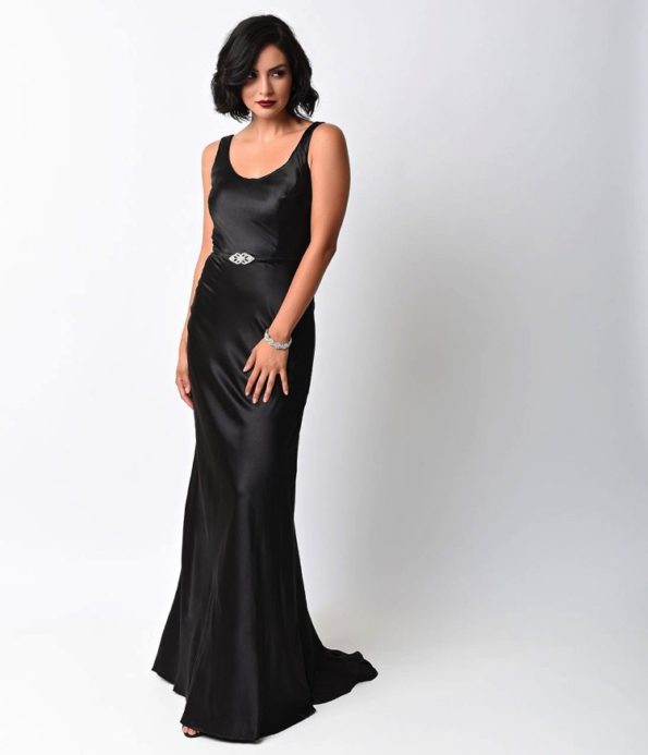 Black Satin 1930s Hollywood Gown