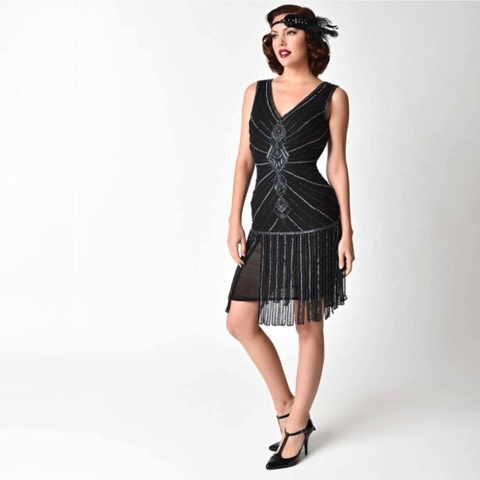 Black + Silver Fringe Flapper Dress | Deco Shop