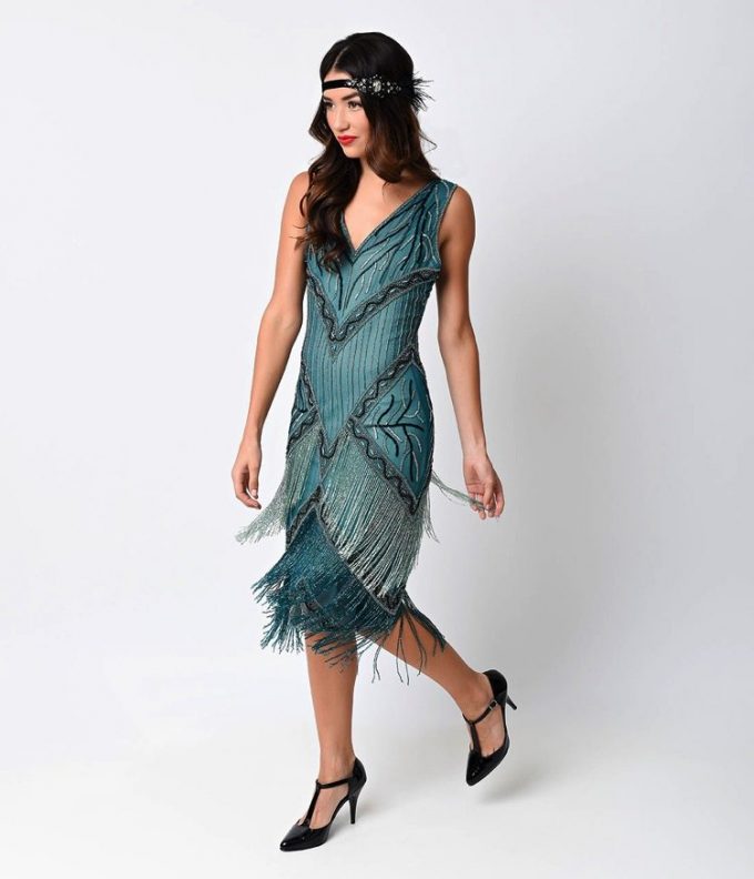 Blue Fringed Flapper Dress | Deco Shop