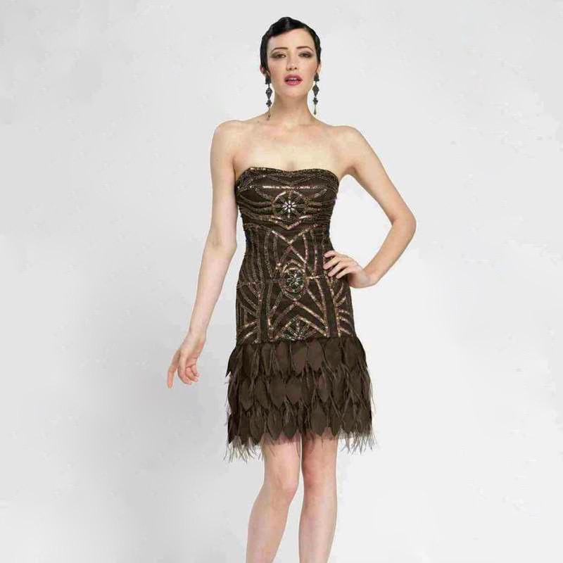 Chocolate Brown Feather Flapper Dress | Sue Wong | Deco Shop