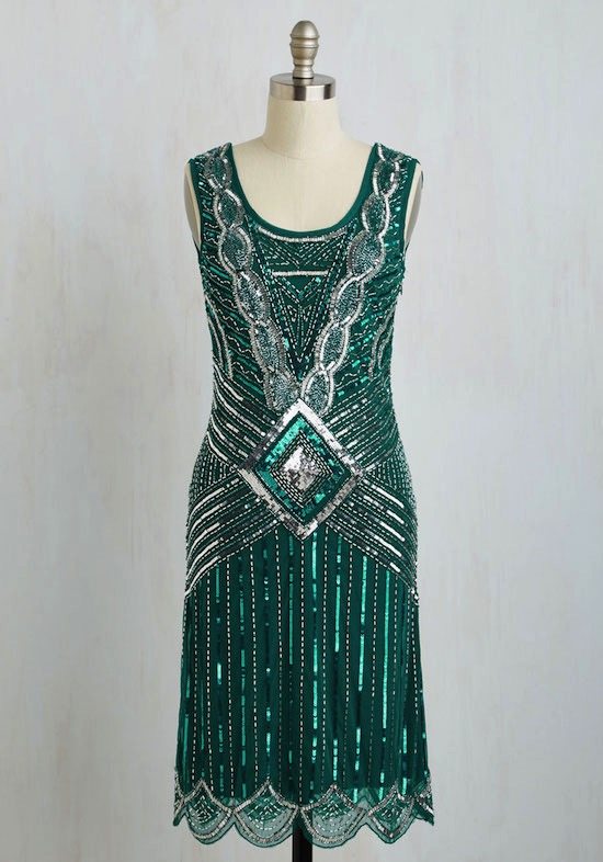 emerald green and silver dress