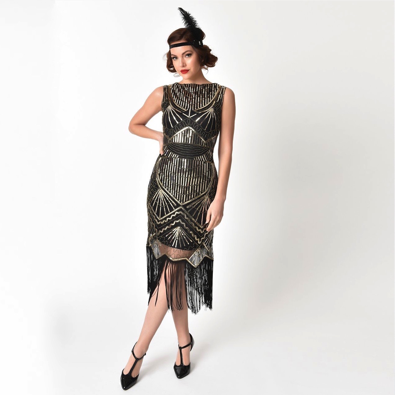 Gold And Black Art Deco Cocktail Dress 