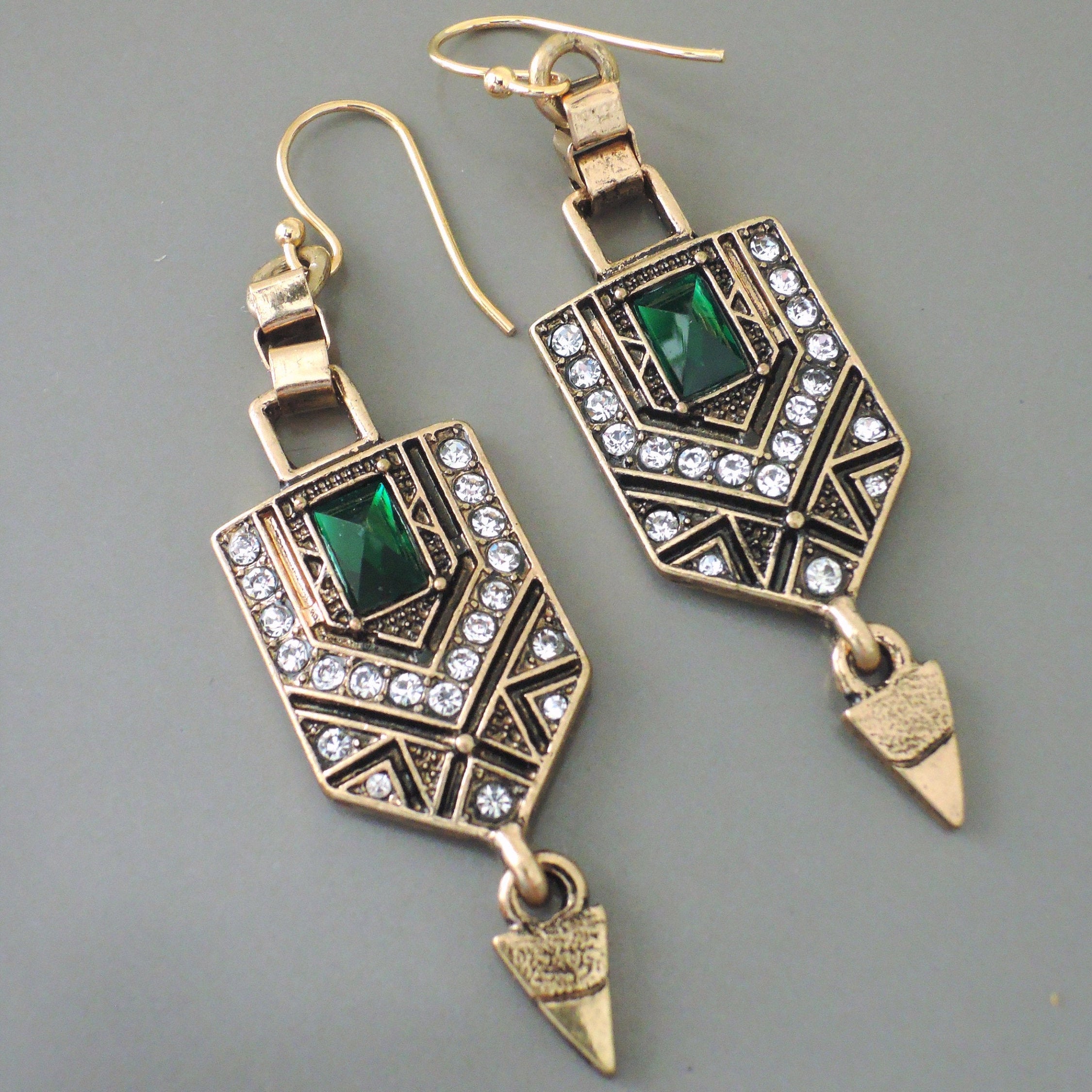 Green + Gold Art Deco Earrings