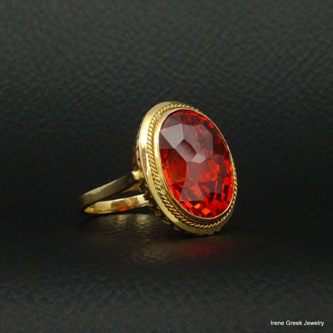 Red Topaz Cocktail Ring | Yellow Ring | Deco Shop
