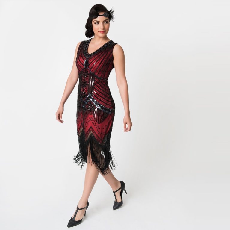 Roaring 20s Black + Red Flapper Dress | Deco Shop