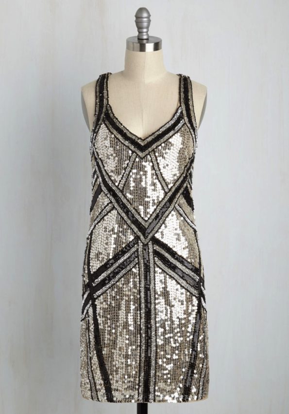 Silver Sequin Art Deco Cocktail Dress