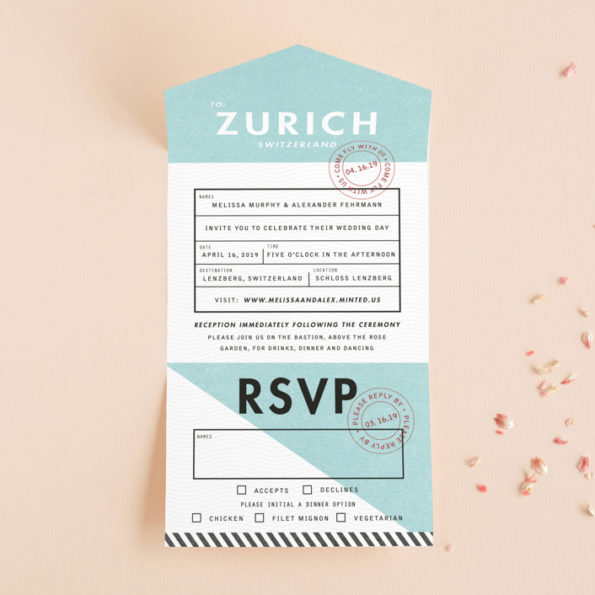 Vintage Ticket + Passport Inspired Wedding Invitations 