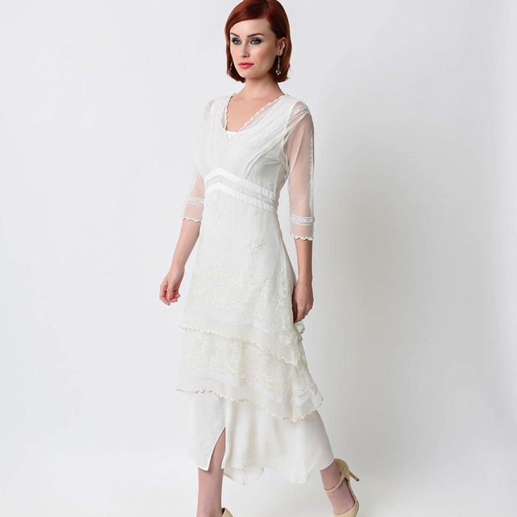 tea length white lace dress